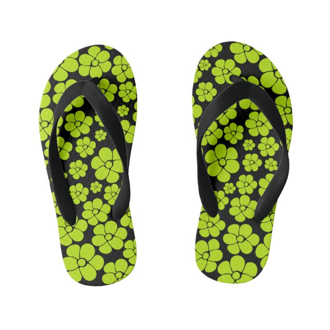 Chanclas Para Niños Patrón de flores - Verde animado (Plantilla)