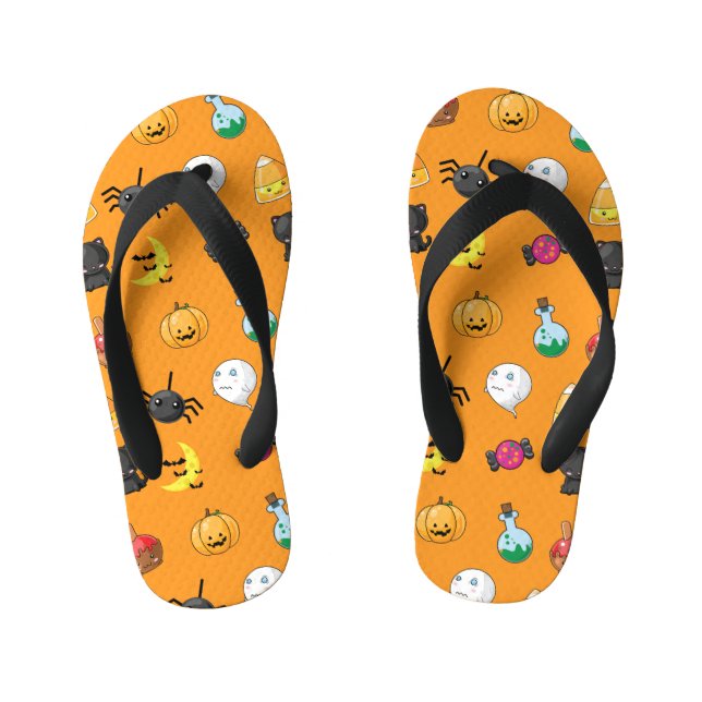 Chanclas Para Niños Patrón de Halloween con fondo naranja (Plantilla)