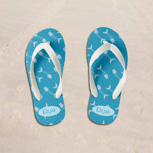 Chanclas Para Niños Patrón de hueso de peces Niña azul Flip Flags con 