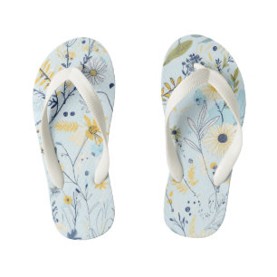 Chanclas Para Niños Patrón de margarita azul y amarillo