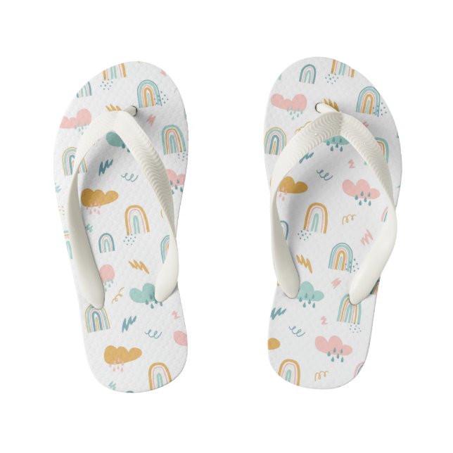 Chanclas Para Niños Patrón de nubes de arcoiris y lluvias divertidas (Plantilla)