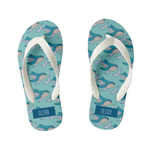 Chanclas Para Niños Patrón de océano de ballena azul personalizado