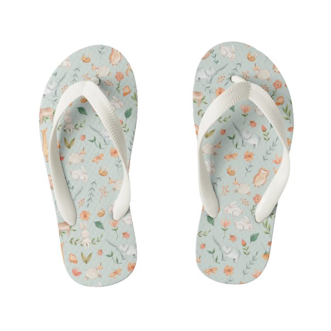 Chanclas Para Niños Patrón de Pastel de Animales Pequeños Verde azulad (Plantilla)