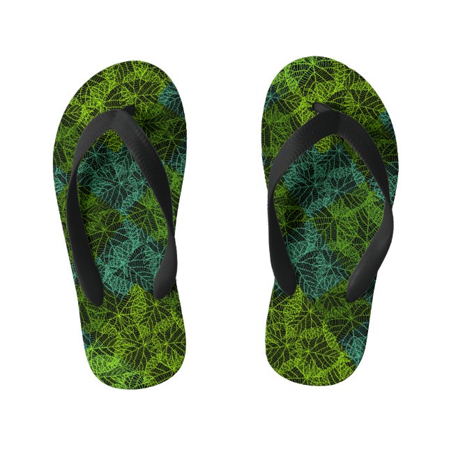 Chanclas Para Niños Patrón de plantas.11b Negro BG (Plantilla)