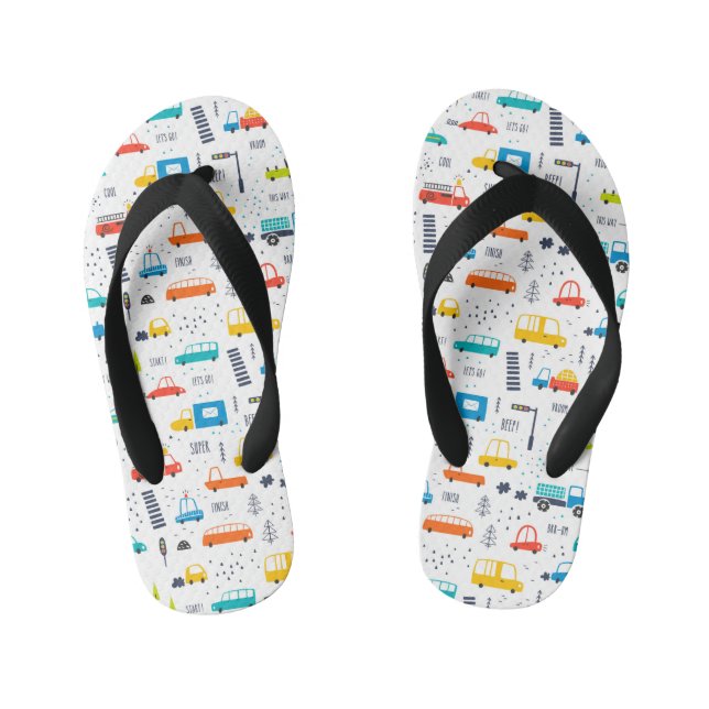 Chanclas Para Niños Patrón de tráfico de coches de colores reducidos (Plantilla)