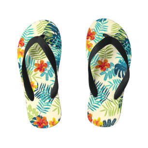 Chanclas Para Niños Patrón de verano de Monstera Tropical Hibiscus