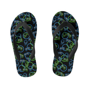 Chanclas Para Niños Patrón de videojuego azul y verde neón