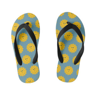 Chanclas Para Niños Patrón Feliz Sol Amarillo en Azul