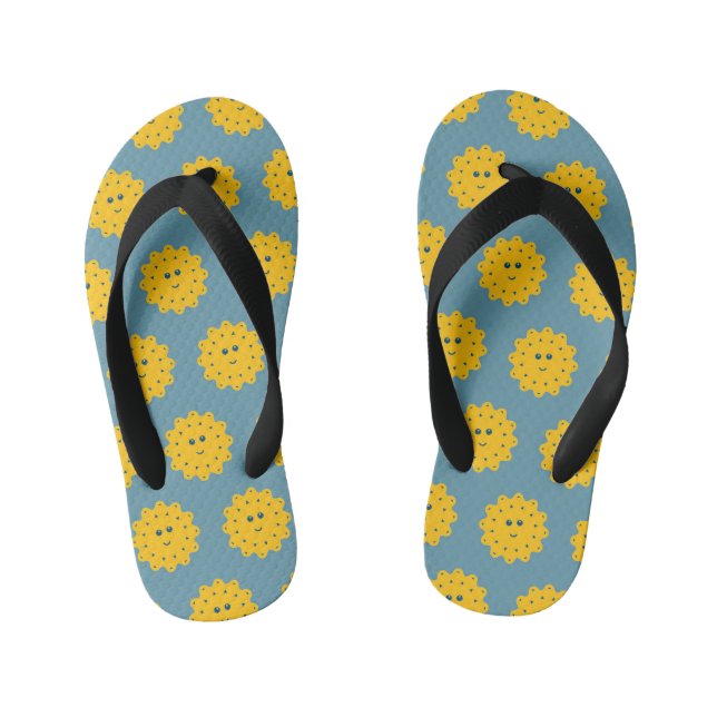 Chanclas Para Niños Patrón Feliz Sol Amarillo en Azul (Plantilla)