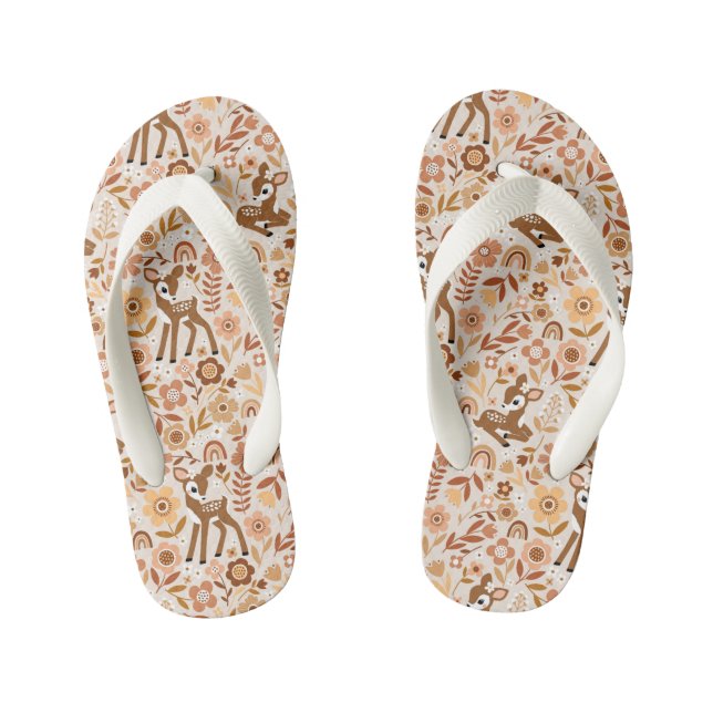Chanclas Para Niños Patrón floral de ciervo de bosque de cuajo (Plantilla)