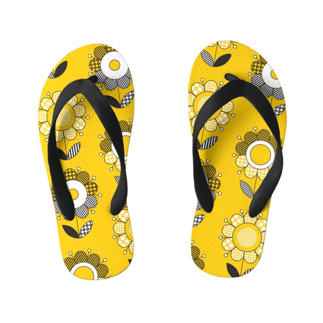 Chanclas Para Niños Patrón floral folicular amarillo simple (Plantilla)