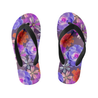 Chanclas Para Niños Patrón floral malva y marrón a la moda colorido
