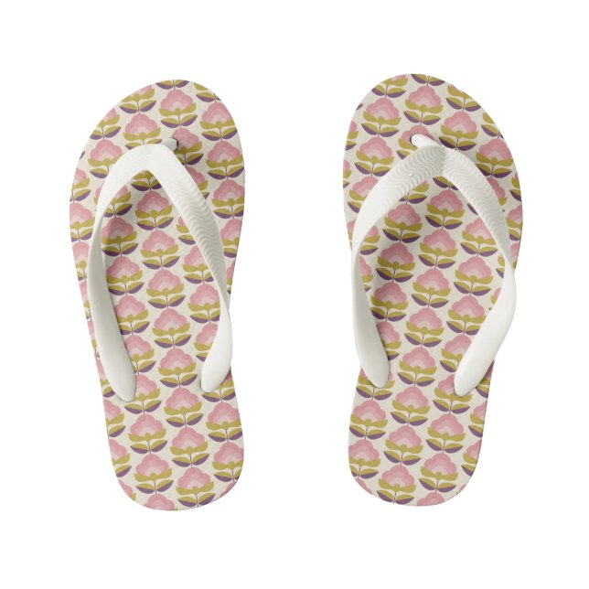 Chanclas Para Niños Patrón floral rosa y morado retro (Plantilla)