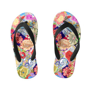 Chanclas Para Niños Patrón floral tropical, colores vibrantes.