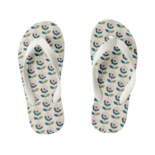 Chanclas Para Niños Patrón floral turquesa retro