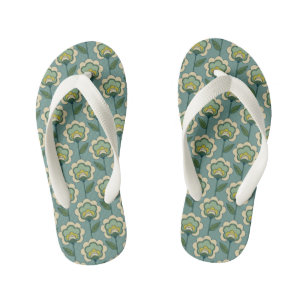 Chanclas Para Niños Patrón floral Verde azulado y amarillo