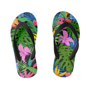 Chanclas Para Niños Patrón hawaiano de flores tropicales