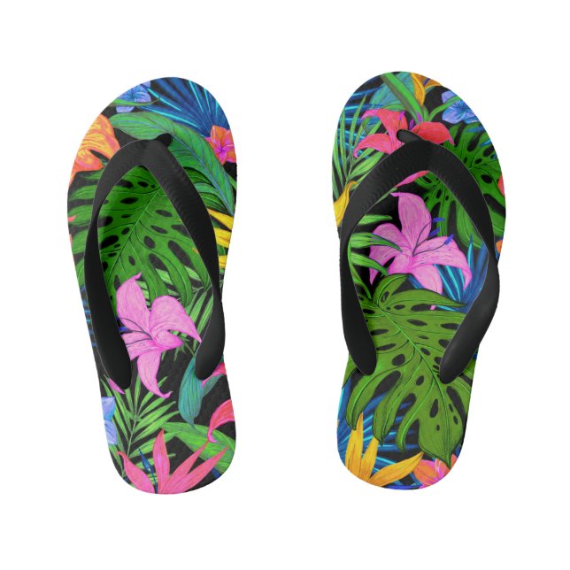 Chanclas Para Niños Patrón hawaiano de flores tropicales (Plantilla)