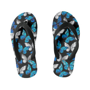Chanclas Para Niños Patrón oscuro sin foco con mariposas azules morfo