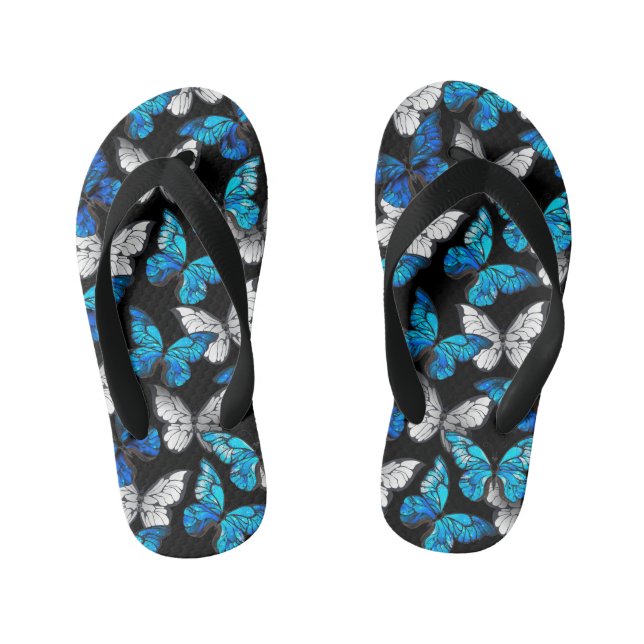 Chanclas Para Niños Patrón oscuro sin foco con mariposas azules morfo (Plantilla)