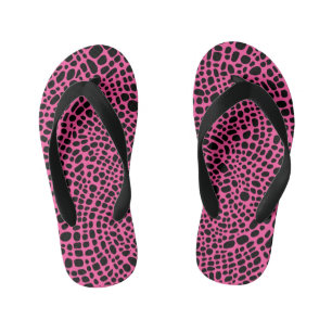 Chanclas Para Niños Patrón Psicodélico De Piel Oragnica Rosa Y Negro