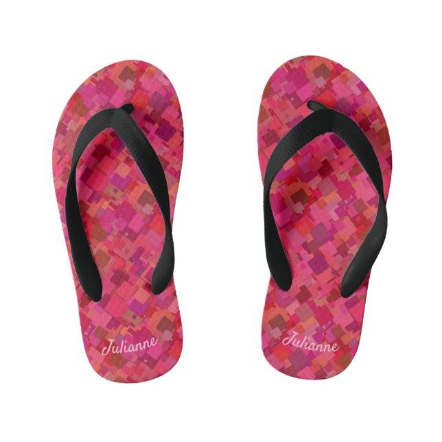 Chanclas Para Niños Patrón retro rosado caliente moderno Flip Flags (Plantilla)