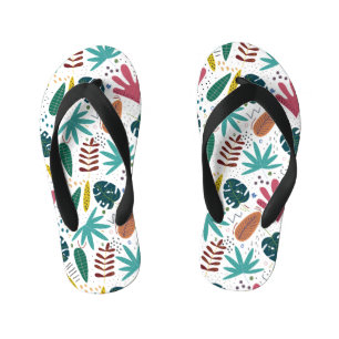 Chanclas Para Niños patrón tropical con hojas coloridas