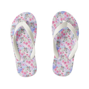 Chanclas Para Niños Patrón Unicornios y Rosas
