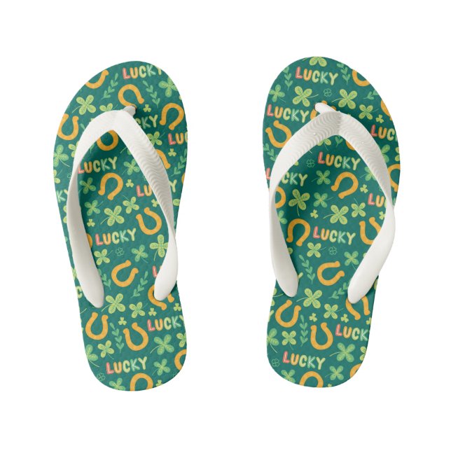 Chanclas Para Niños Patrón verde de la SUERTE irlandesa (Plantilla)