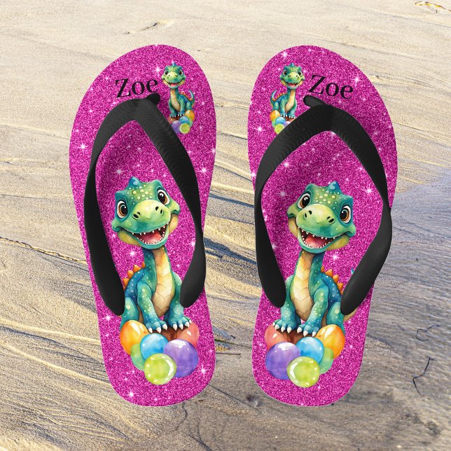 Chanclas Para Niños Pequeño dinosaurio lindo con muchos globos de colo (Subido por el creador)