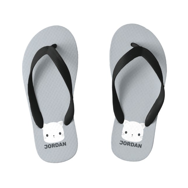 Chanclas Para Niños Pequeño gato con nombre personalizado (Plantilla)