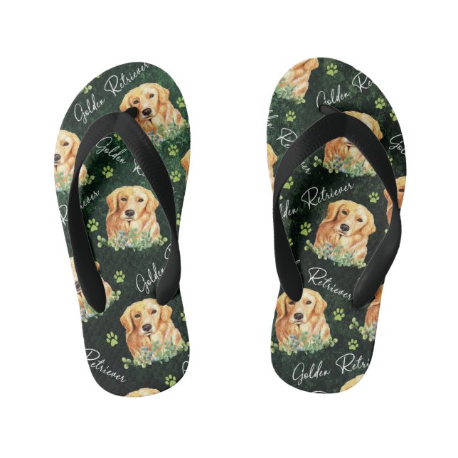 Chanclas Para Niños Perro recuperador de oro, hojas de eucalipto, pape (Plantilla)