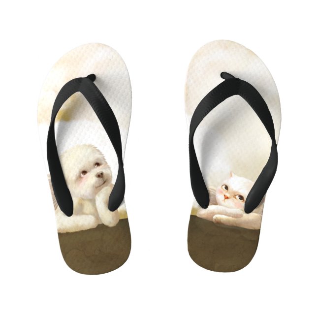 Chanclas Para Niños Perro y gato angélicos en la nube (Plantilla)