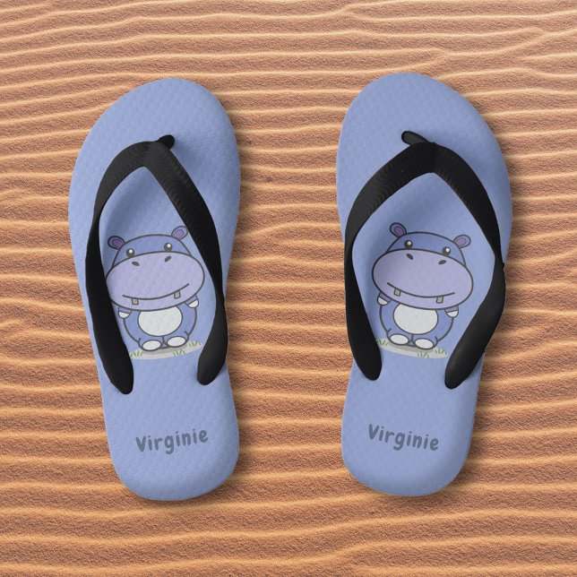 Chanclas Para Niños Personalizado Cute Hippo Blue Kid's Flip Flops (Cartoon Cute Hippo Blue Flip Flops)