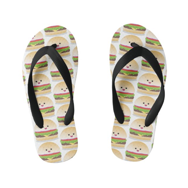 Chanclas Para Niños Personalizado de hamburguesa kawaii feliz (Plantilla)