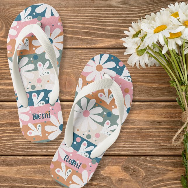 Chanclas Para Niños Personalizado de patrón de rayas florales de marea (Subido por el creador)