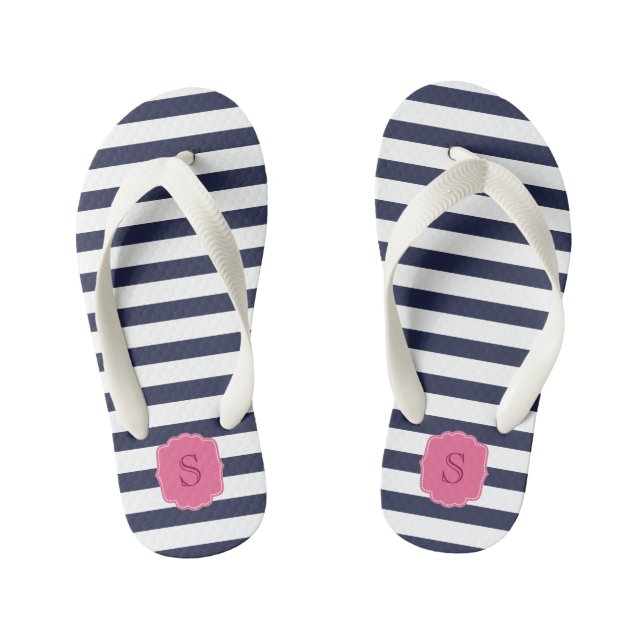 Chanclas Para Niños Personalizado Monograma Bonito Bandas azules de la (Plantilla)