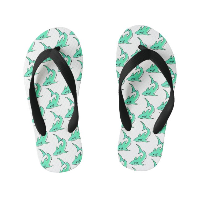 Chanclas Para Niños personalizado sonriente menta de tiburón azul verd (Plantilla)