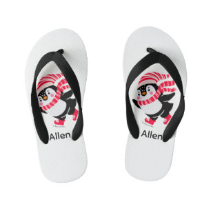 Chanclas Para Niños Pingüino navidad en Gorra y bufanda en patines