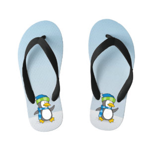 Chanclas Para Niños Pingüino pequeño caminando sobre la nieve