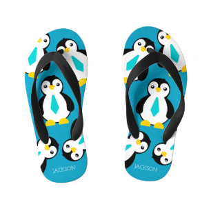 Chanclas Para Niños Pingüinos Bebés Adorables con Corbatas Azules