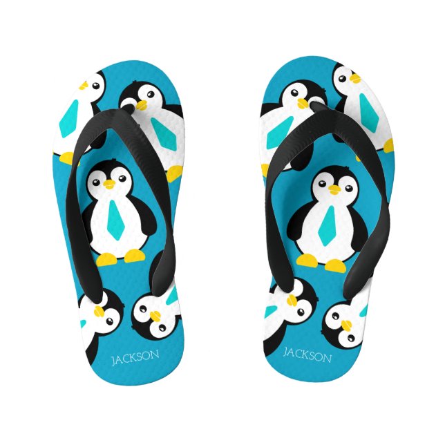 Chanclas Para Niños Pingüinos de niño pequeño con cuello azul (Plantilla)