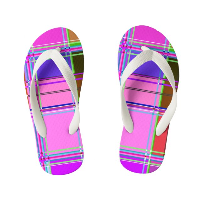 Chanclas Para Niños Pink tartan Fabric Pattern Cloth Madras (Plantilla)