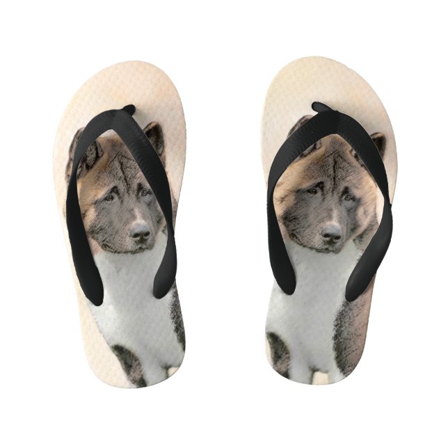 Chanclas Para Niños Pintura de Akita - Arte de Perro Original. (Plantilla)