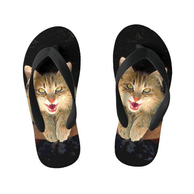 Chanclas Para Niños Pintura de gato loco - Arte de gato original lindo (Plantilla)