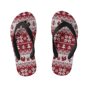 Chanclas Para Niños Punto, Navidades, ardillas, patrón vintage.