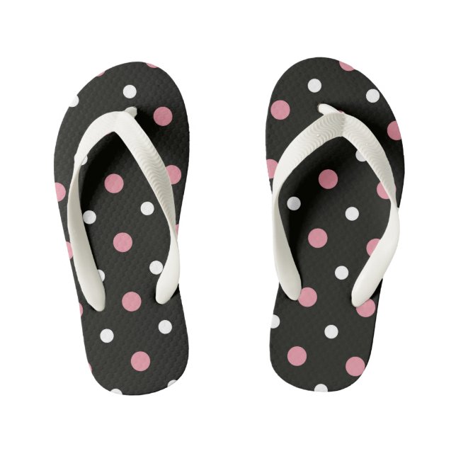 Chanclas Para Niños puntos de polka rosa y blanco (Plantilla)