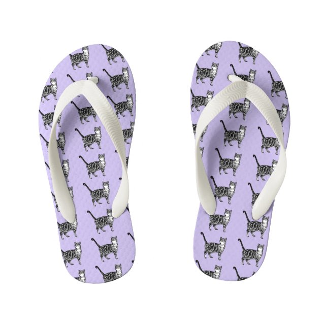 Chanclas Para Niños Púrpura rayada Tabby Cat Beach Flip Flops Thongs (Plantilla)