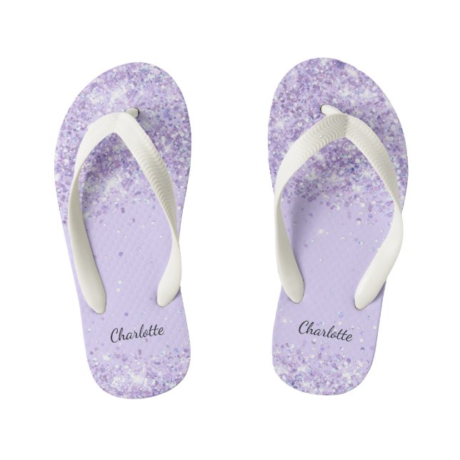 Chanclas Para Niños Purpurina de lavanda violeta gotea nombre chica (Plantilla)