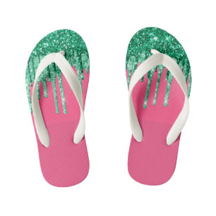 Chanclas Para Niños Purpurina verde y rosa brillante goteando sandía
